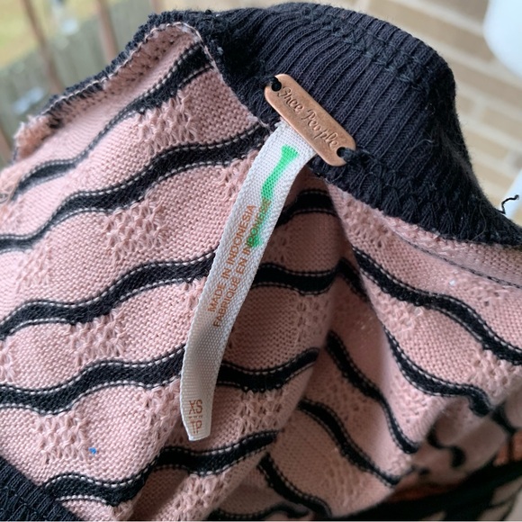 Free People Peplum Sweater Pink Black Stripes Size XS - Picture 11 of 13